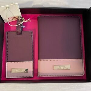 TRINA TURK Passport Wallet and Luggage Tag Bordeaux Travel Gift Set NEW